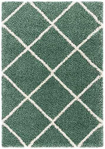 SAFAVIEH Hudson Shag Collection Accent Rug - 2' x 3', Green & Ivory, Modern Trellis Design, Non-Shedding & Easy Care, 2-inch Thick Ideal for High Traffic Areas in Foyer, Living Room, Bedroom (SGH281Y) - color: Green/Ivory, size: 2' x 3' (Rectangular)