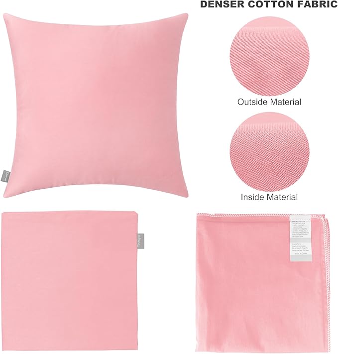 Thmyo 4-Pack 100% Cotton Comfortable Solid Decorative Throw Pillow Case Square Cushion Cover Pillowcase Sublimation Blank Pillow Covers DIY Throw Pillowcase for Sofa(18x18inch/45x45cm,Pink 2)