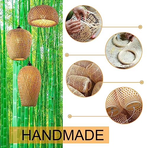 GCQ Bamboo Lantern Pendant Lamp, Retro Japanese Style E27 Chandelier Hanging Light Ceiling Lighting Fixture for Living Room Bedroom Restaurant Cafe Teahouse Bar Dining Room Club