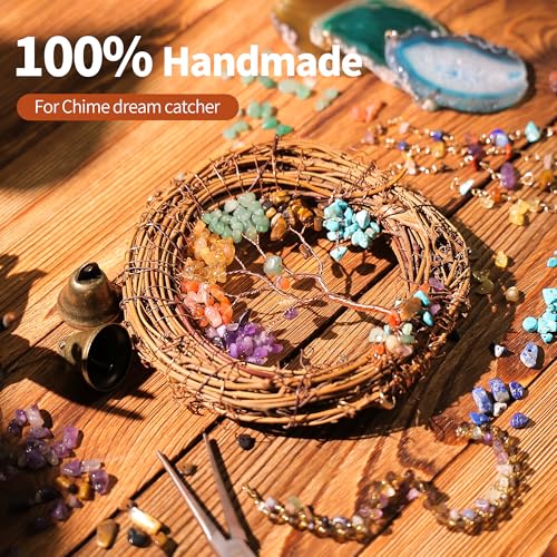 Handmade Natural Rattan Dream Catcher with Gemstones, Wind Chimes & 6-Color Life Tree–Boho Wall Hanging Decor for Home, Bedroom, Garden–Unique Gift for Housewarming, Birthday, Christmas - style: Rattan-Whine