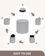 B FSOBEIIALEO Ottoman with Stroage, Boucle Round Storage Ottoman with Tray,Foot Rest Stool for Dorm Room, Living Room Grey, 16.93"x16.93"x17.72"