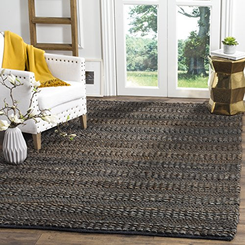 SAFAVIEH Area Rug 4x6 - Natural Fiber Collection - Charcoal, Handmade Jute, Braided Woven Design, Ideal for Entryway, Living Room, Bedroom (NF212C) - color: Charcoal, size: 4' x 6' (Rectangular)
