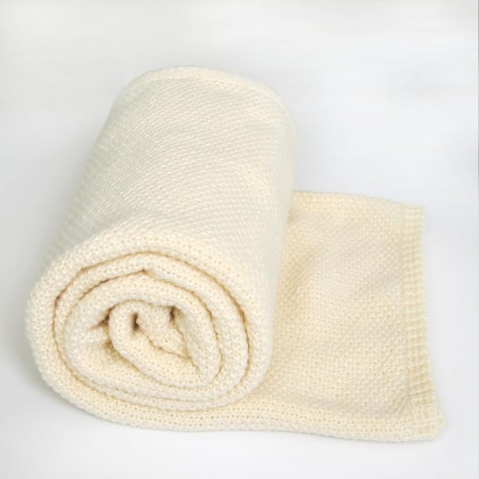 Knitted Full Size Throw Blanket - Lightweight Breathable Summer Soft Blanket of Polyester Imitation Cotton for Anti-Static,Luxury Throws for Bed, Couch and Sofa,Cream Cooling Throw Blanket