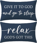 Decorative Throw Pillow Covers 12x20 Inch Set of 2 – Blue Christian Lumbar Pillowcase – Give It to God and Go to Sleep/Relax God’s Got This – Faith Bedroom Bed Decor