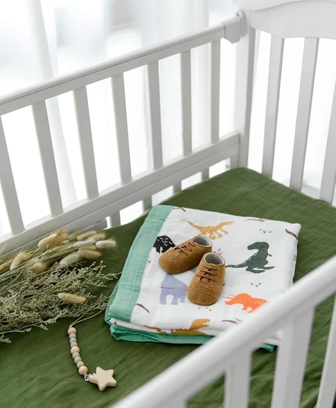 Little Jump Dinosaur Muslin Blanket Baby Quilt - Silky Soft and Breathable Crib Blanket for Daycare - Large 47" x 47" - 2 Layers Toddler Summer Blankets for Boys (Dinosaur)