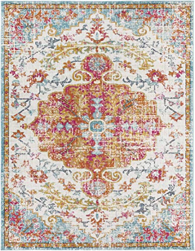 Hauteloom Kaleidoscope Area Rug - Medallion Distressed Floral Border Faded - Traditional Oriental Turkish Transitional Boho - Beige, Mustard, Medium Gray, Multicolor, Cream - 2' x 2'11" - color: Peach, Mustard, Medium Gray / Hosking, size: 1'11" x 2'11" (