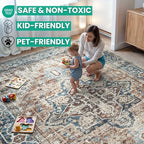 Bloom Rugs Caria Washable Non-Slip 3x5 Rug - Terracotta/Blue Traditional Area Rug for Living Room, Bedroom, Dining Room, and Kitchen - Exact Size: 3' x 5' - color: Terracotta / Blue, size: 3' x 5' (Rectangular)