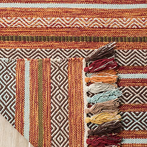 SAFAVIEH Area Rug 8x10 - Montauk Collection - Large - Rust & Multi, Handmade Cotton, Boho Stripe Fringe Design, Ideal for Living Room, Bedroom, Office, Dining Space (MTK901D) - color: Rust/Multi, size: 8' x 10' (Rectangular)