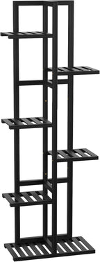 6 Tier Bamboo Plant Stand Indoor, Wood Tall Flower Holder Corner Tiered Plant Shelf for Multiple Plants (Black)