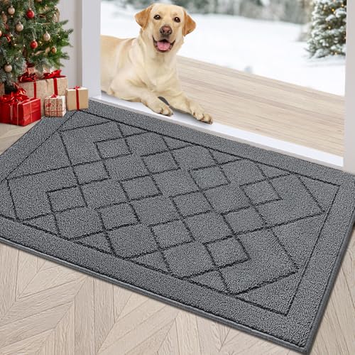REFETONE Indoor Doormat, Front Back Door Mat 24"x36" Rubber Backing Non Slip Mats, Absorbent Washable Entrance Doormat for Entryway, Resist Dirt Low-Profile Inside Floor Mat for Muddy Shoes, Grey - color: Big Plaid Dark Grey, size: 2' x 3' (Rectangular)