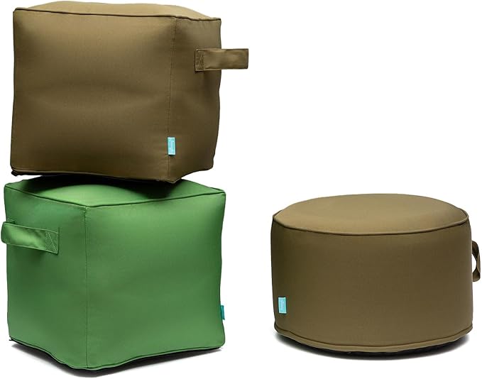 QILLOWAY Indoor/Outdoor Inflatable Stool, Ottoman Pouf Cube 16",All Weather Foot Rest for Camping or Home (Sage)