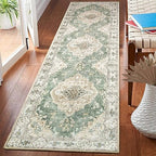 MUJOO Hallway Runner Rug 2'x8' Green Long Rug Runners Boho Machine Washable Non Slip Carpet for Entryway Kitchen Bathroom Bedside Retro Soft Low-Pile Blossom - color: Green, size: 2' x 8' (Rectangular)