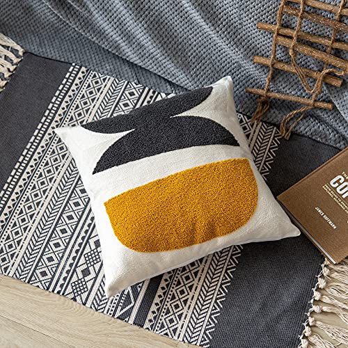 Square Bohemian Decorative Pillow Cover, Abstract Cotton Hand Woven Throw Pillowcase for Boho Bedroom Living Room, Modern Decor Home Cushion Sham 18x18, 1PC(Black Mustard) - size: 18" x 18" (Pack of 1)