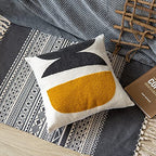 Square Bohemian Decorative Pillow Cover, Abstract Cotton Hand Woven Throw Pillowcase for Boho Bedroom Living Room, Modern Decor Home Cushion Sham 18x18, 1PC(Black Mustard) - size: 18" x 18" (Pack of 1)