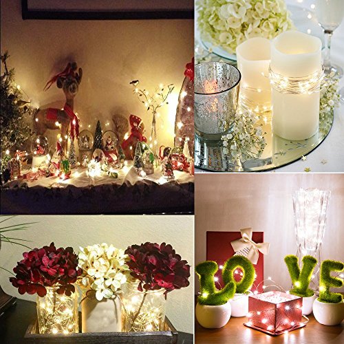 2 Pack Fairy Lights Battery Operated with Remote & Timer,16.4FT 50 LED Silver Wire String Lights,8 Lighting Modes, Waterproof Battery Box for Bedroom, Wedding, Party,Christmas Decorations(Warm White) - color: 2Pack(3AA,not included)Warm White