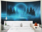 EMMTEEY Moon Tapestry - Moonlight Shine Dark Natural Scene with Reflection in Water - Neon Blue Tree - 60x40 - Dorm Tapestry