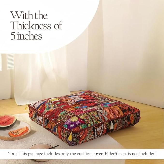 THE ART BOX 35" X 35" Large Boxed Shaped Premium Hypoallergenic Square Stuffer Best for Meditation Floor Pillow Cover, Mandala Ottoman Cushion, Dog Beds, Lounger, Pet Beds