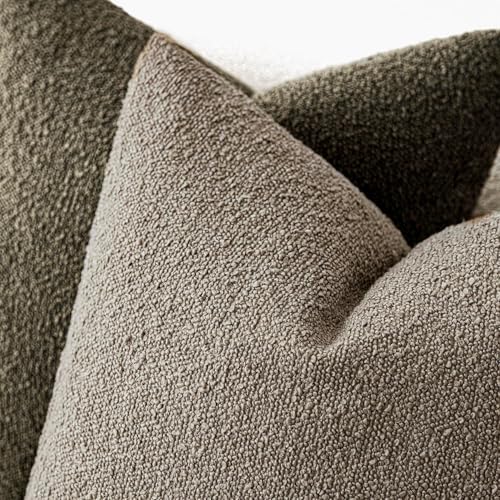 Foindtower Set of 2, Decorative Textured Boucle Throw Pillow Covers Accent Solid Pillow Cases Neutral Cozy Couch Cushion Case for Chair Sofa Bedroom Living Room Home Decor 16x16 Inch Light Khaki Tan - color: Light Tan, size: 16" x 16" (Pack of 2)