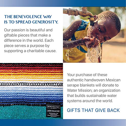 Benevolence LA Mexican Blanket, Authentic Handwoven Yoga Blanket & Outdoor Blanket, Made by Traditional Mexican Artisans, Saddle Blanket, Beach Blanket, Picnic Blanket, & Car Blanket 75 x 52 - Agua - color: Agua