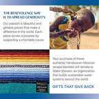 Benevolence LA Mexican Blanket, Authentic Handwoven Yoga Blanket & Outdoor Blanket, Made by Traditional Mexican Artisans, Saddle Blanket, Beach Blanket, Picnic Blanket, & Car Blanket 75 x 52 - Agua - color: Agua