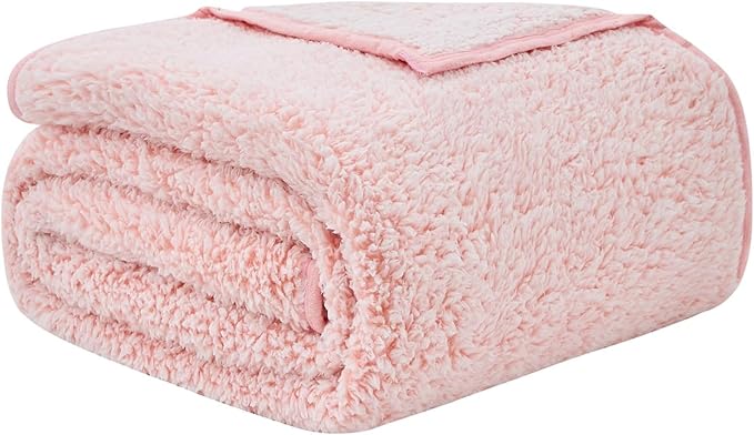 EMME Soft Sherpa Fleece Blanket Reversible Plush Fluffy Large Blanket, Light Weight Warm Decorative Boho Blanket Cover for Sofa, Couch, Bedroom,Travel(Plush Pink,108"x90")