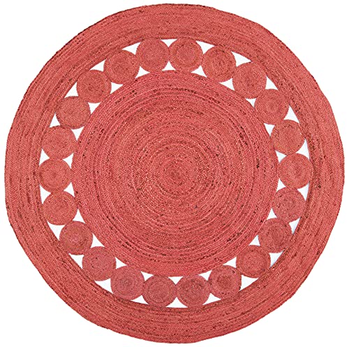 SAFAVIEH Area Rug 6' Round - Natural Fiber Collection - Rust, Handmade Jute, Boho Farmhouse Braided Design (NF364P) - color: Rust, size: 6' (Round)
