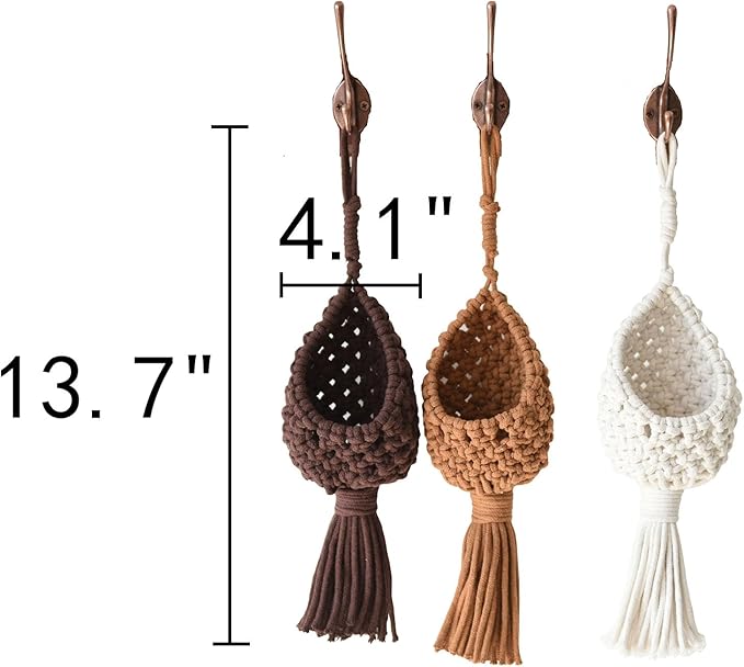 Macrame Basket Decor Set of 3 Boho Basket Decor for Home Macrame Wall Hanging Storage Baskets for Living Room, Bedroom, Entryway Handmade Boho Art, Rustic Home Decor ﻿