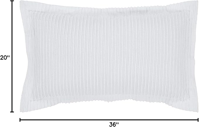 Better Trends Jullian Collection is Super Soft and Light Weight in Bold Stripes Design 100% Cotton Tufted Unique Luxurious Machine Washable Tumble Dry, King Sham, White