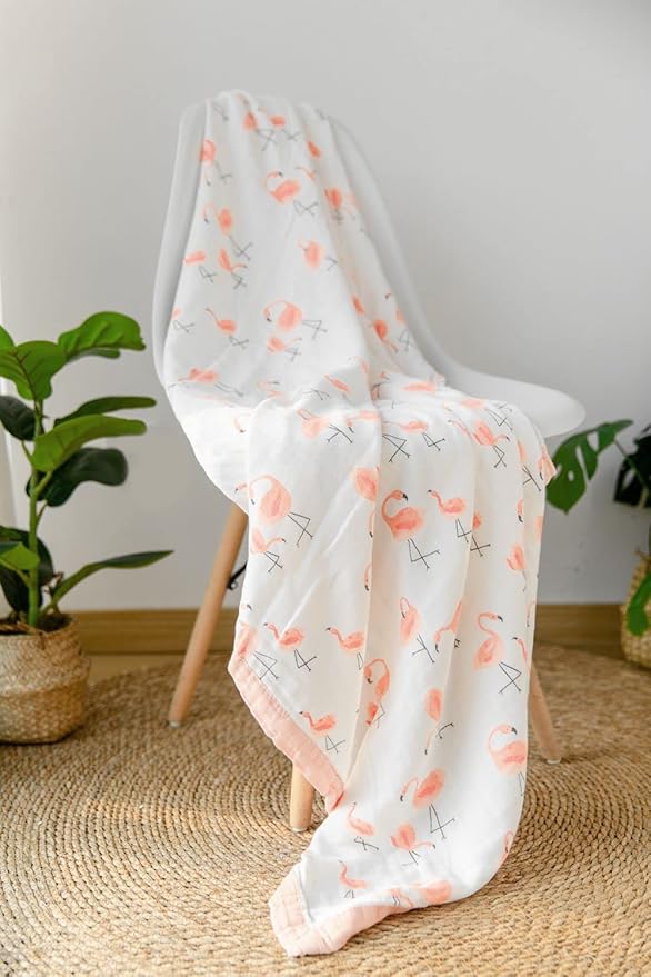 Little Jump Flamingo Baby Blanket - Silky Soft and Breathable Muslin Blankets Baby Girl Quilts- Large 47" x 47" - 2 Layers Toddler Bed Blanket (Flamingo)