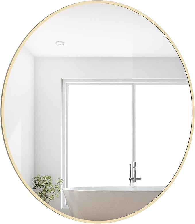 WallBeyond 28 inch Round Mirror Gold Large Circle Wall Mirror for Bathroom with Metal Framed, Round Wall Mirror for Wall Decor, Vanity, Entryway Living Room