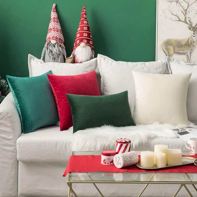 MIULEE Pack of 2 Velvet Pillow Covers Decorative Square Pillowcase Soft Solid Cushion Case Home Decor for Sofa Couch Bedroom Car 20x20 Inch Red