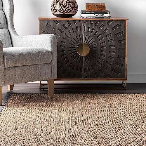 Nuloom Elijah Dark Grey/Natural, 8' Round, Basketweave, Seagrass, Soft and Textured, High Traffic, Stain Resistant, Easy Clean, Durable Area Rug for Bedroom, Living Room, Dining, Den, Foyer, Entryway - color: Dark Grey, size: 8' (Round)