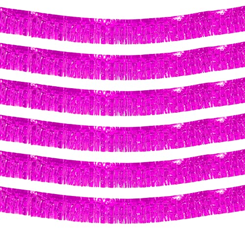 6 Pack 10 Feet Pink Metallic Foil Fringe Garland Rectangular Banner for Parade Floats, Thanksgiving, Christmas, Birthday, Halloween Party Decorations - color: Rose Red