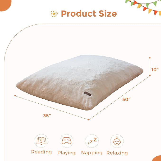 MAXYOYO 3 in 1 Kids Bean Bag Chair Bed, Child Floor Sofa for Gaming, Reading, Faux Fur Floor Mattress with High-Density Foam Filling for Living Room Bedroom