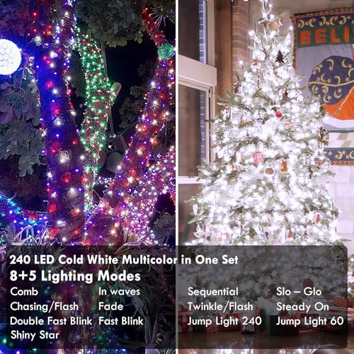 88FT 240LED Connectable String Lights Indoor Outdoor Clear Wire, Cold White⇋Multicolor Christmas String Lights, Plug in Twinkle Fairy Light With Timer For Wedding Patio Tree Yard Christmas Decorations - color: Multicolor ⇋ Cool White, size: 240LED