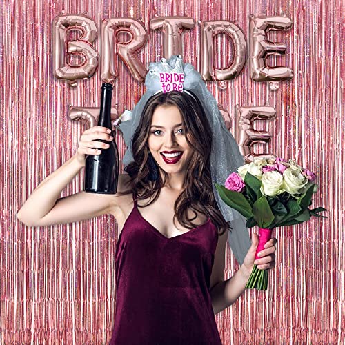 Rose Gold Tinsel Party Backdrop - GREATRIL Foil Fringe Curtain Party Photo Booth Backdrop for Birthday Women Bride Theme Decorations - 1m x 2.5m - Pack of 2 - color: Dark Rose Gold