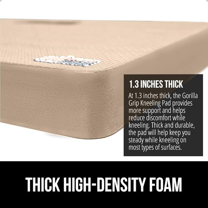 GORILLA GRIP Extra Thick Patent Pending Supportive Foam Kneeling Pad, 2 PK, Large Cushion Knee Pads for Gardening, Baby Bath, Dirt and Water Resistant, Workout and Garden Supplies, 17.5x11, Beige