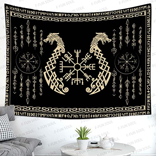 Nordic Vikings Tapestry, Large 60x40inches Soft Flannel, Vegvsir Symbol Twins Dragons Celtic Rune Scandinavian Aesthetic Mythology Tapestry Wall Hanging for Bedroom Living Room Decor GTZYFS1726 - color: Viking Dragons, size: 60"L x 40"W