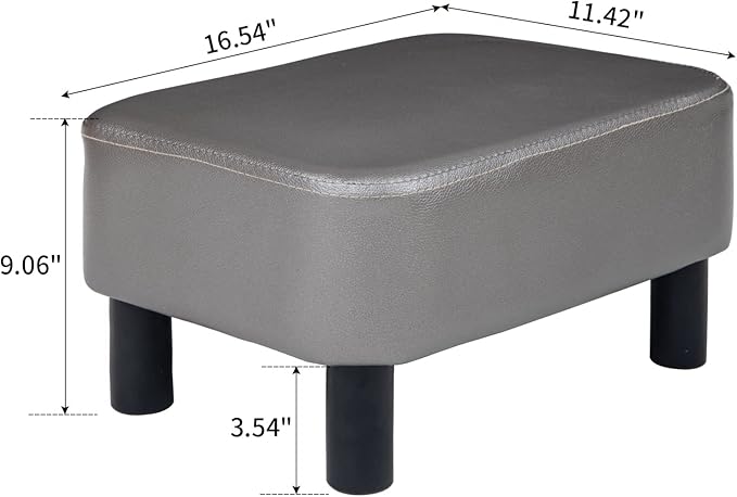IBUYKE 16.54" Small Footstool, PU Faux Leather Step Stool, with Padded Seat Pine Wood Legs and Padded Rectangular Stool, for Bedroom, Gray RF-BD211