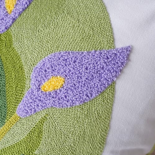 vctops Farmhouse Calla Lily Cotton Tufted Throw Pillow Cover Spring Floral Embroidery Pillowcase Soft Square Cushion Case for Sofa Couch Bed Chair (Purple C,18"x18") - color: Purple C