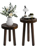 Wood Plant Stand Set of 2 (16+12" Tall) - Dark Walnut Round Solid Wood Plant Stand, Side Table, or Bathroom Stool - Heavy Duty Stool for Small Spaces