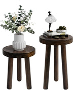 Wood Plant Stand Set of 2 (16+12" Tall) - Dark Walnut Round Solid Wood Plant Stand, Side Table, or Bathroom Stool - Heavy Duty Stool for Small Spaces