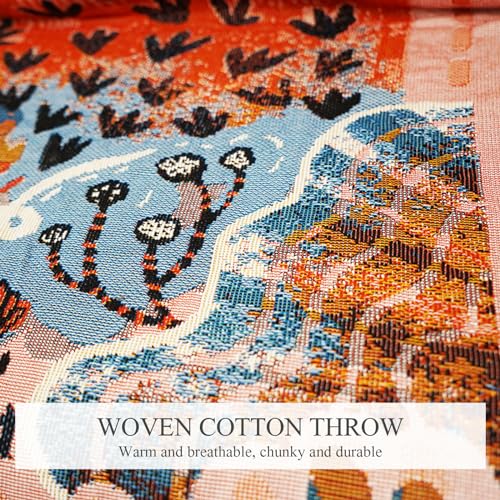 LumiSyne Double-Sided Cotton Woven Throw Blanket with Tassel Jungle Bohemian Style Tapestry Shawl Multi-Function Decorative Throws for Sofa Bed Armchair Camping Blanket Tablecloth Carpet 160x130cm - color: Mysterious Forest