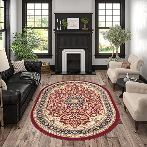 5x7 Oval Indoor Area Rug for Living Room, Dining Room, Bedroom, Entryway | Alfombras para Salas | Traditional, Oriental | Red 5'3'' x 7'3'' Oval - color: Red - Kirsten, size: 5'3" x 7'3" (Oval)