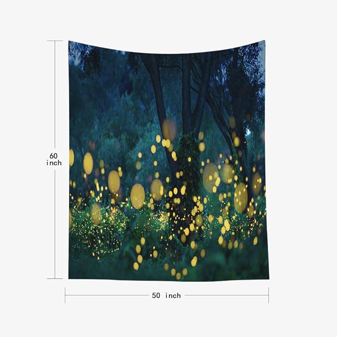 EMMTEEY Dark Night Trees Lightning Bugs Fireflies Wall Art - 50X60 Tapestry for Kitchen for Friends and Families