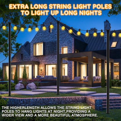 AHRLHR 7 Pack String Light Poles,Poles for Outdoor String lights10 Ft Metal Poles with Fork for Outdoor String Lights,Outdoor Light Poles with Fork,Patio,Deck,Backyard - size: 7 Pack-10FT