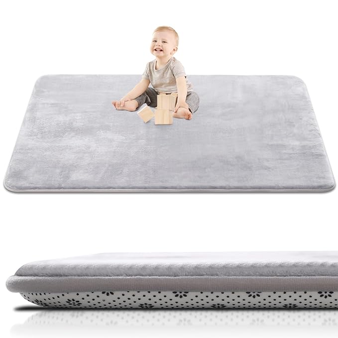 SEPARO Large Thick Baby Play Mat for Floor,Padded 79x118 Foam Mat,Tummy Time Mats,Soft Support&Plush Feel Nursery Rug,Non Slip for Toddler,Infants,Kids Play,Yoga,Baby Crawling Mats (Light Grey)