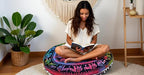 Round Mandala Floor Pillow Cover Seating Cushion Throw Cover Hippie Decorative Bohemian Ottoman Pouf Cover, Pom Pom Pillow Cases,Boho Indian 22 Inches (Multi Up hathi)