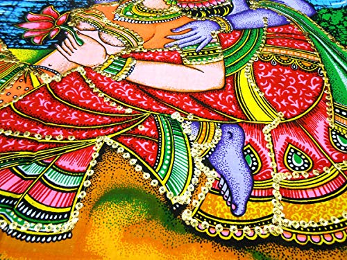 Radha Krishna Religious Cotton Batik Wall Hanging sequins Painting : Size 43"x30" Inches - color: Radha Krishna