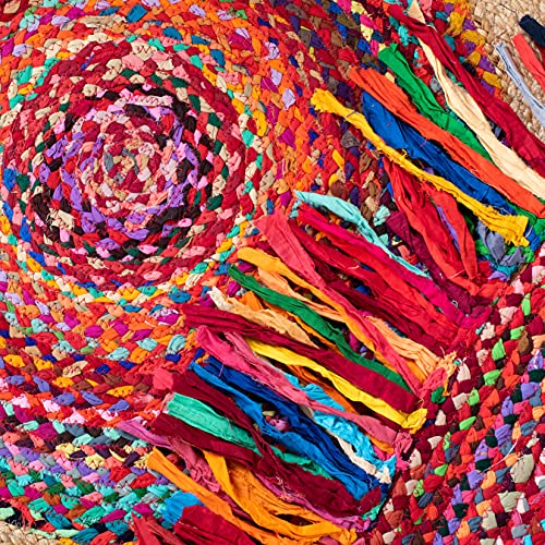 SAFAVIEH Cape Cod Collection 3' Round Multi / Natural CAP701P Handmade Boho Fringe Jute & Cotton Area Rug - color: Multi/Natural, size: 3' (Round)